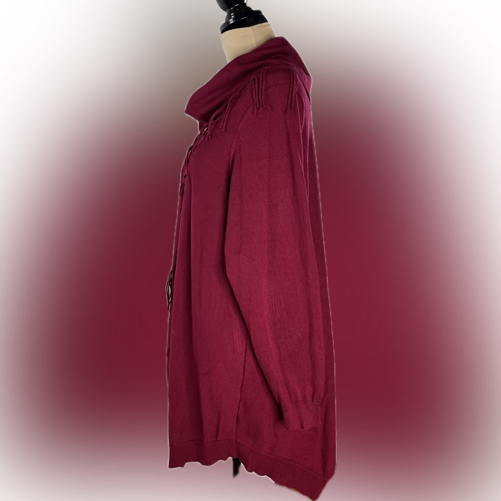 Lee Burgundy Women's Sweater with Fringe Detail, Size 1X - Picture 3 of 11
